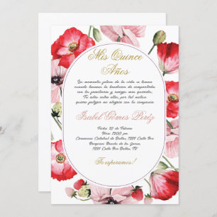 Red and pink flower Quinceanera invitation