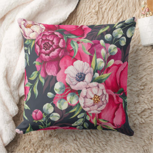 Red and Pink Flowers  Cushion
