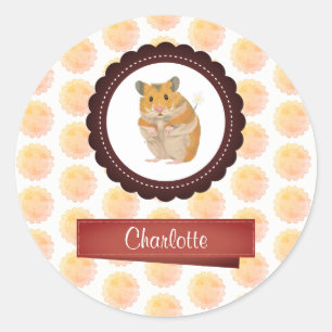 Red and Pink Girls Hamster Classic Round Sticker