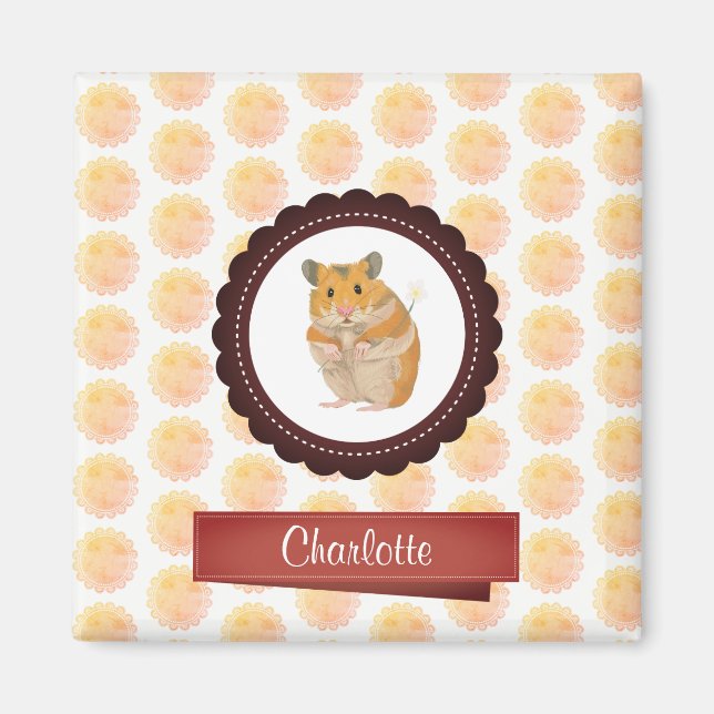 Red and Pink Girls Hamster Magnet (Front)