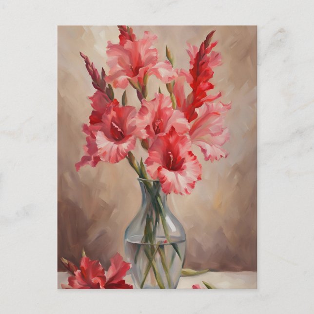Red and Pink Gladiolus Flowers in a Vase  Postcard (Front)