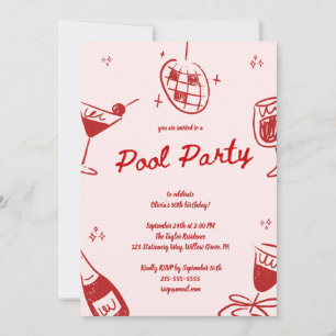 Red and Pink Handdrawn Whimsical Birthday Party Invitation