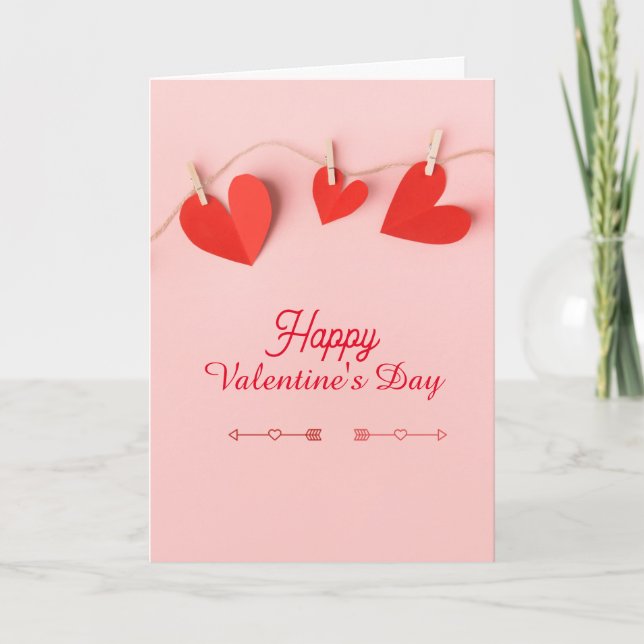 Red and Pink Heart Happy Valentine's Day Folded  Card (Front)