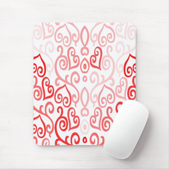 Red and Pink Heart Pattern Mouse Mat (With Mouse)