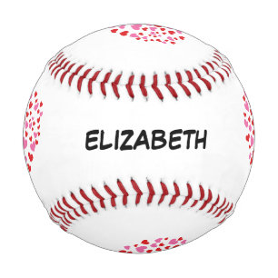 Red And Pink Hearts   Add Your Name Baseball