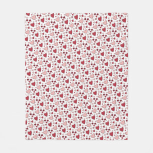 Red and Pink Hearts and Roses Doodle Art Fleece Blanket