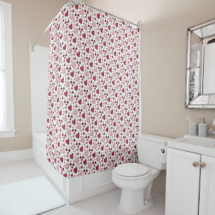Red and Pink Hearts and Roses Doodle Art Shower Curtain