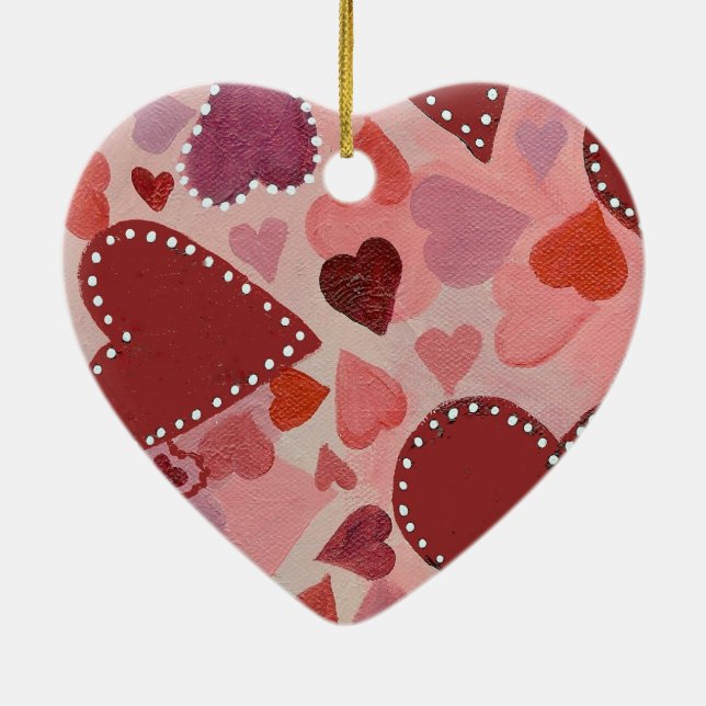 red and pink hearts ceramic tree decoration (Back)