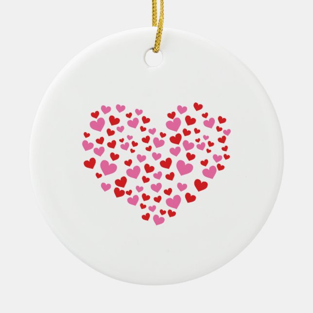 Red And Pink Hearts Ceramic Tree Decoration (Front)