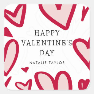 Red and Pink Hearts Cute Valentine's Day Square Sticker