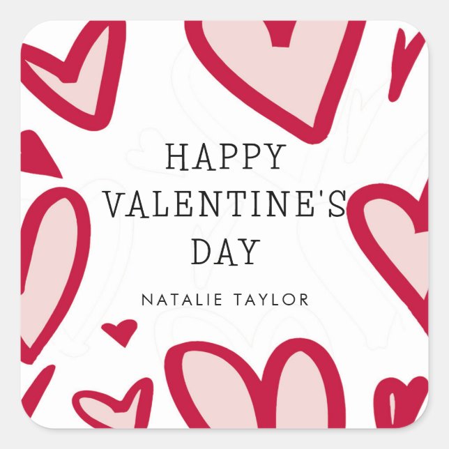 Red and Pink Hearts Cute Valentine's Day Square Sticker (Front)