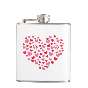 Red And Pink Hearts Hip Flask