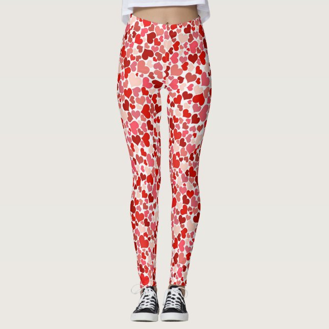 Red and Pink hearts, Leggings (Front)