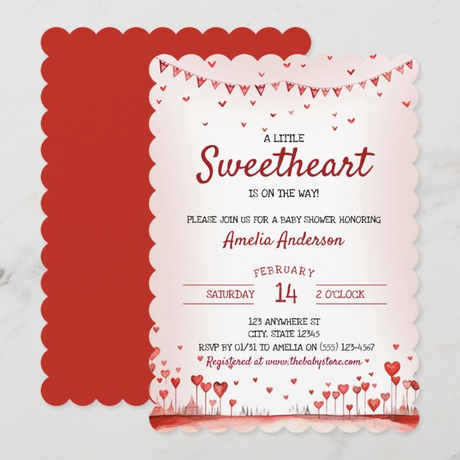 Red and Pink Hearts Little Sweetheart Baby Shower Invitation (Front/Back)