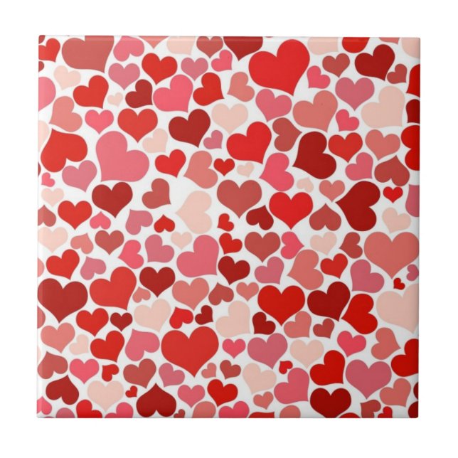 Red and Pink Hearts Mosaic Pattern Tile (Front)