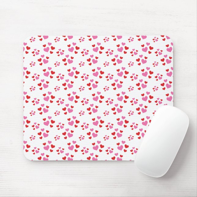 Red And Pink Hearts Pattern Mouse Mat (With Mouse)