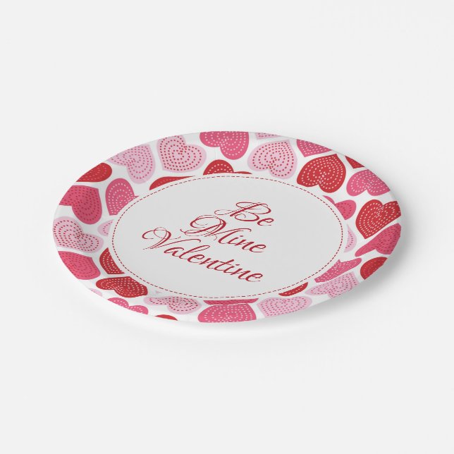 Red And Pink Hearts Pattern Paper Plate (Angled)