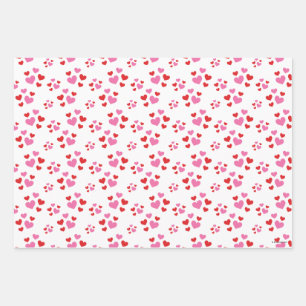 Red And Pink Hearts Pattern Wrapping Paper Sheet