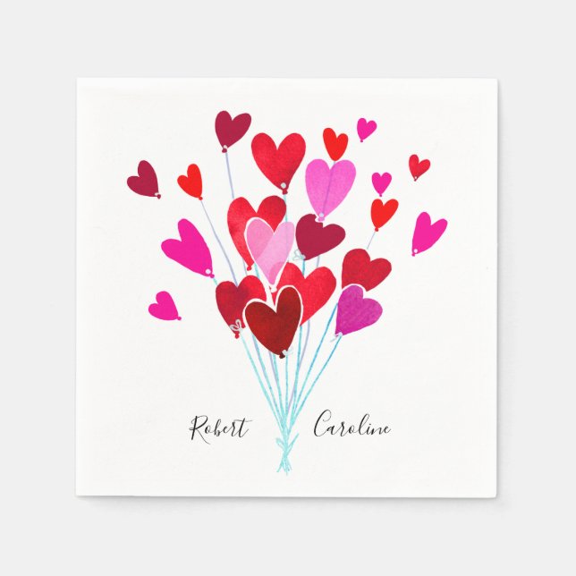 Red and Pink Hearts Personalised Valentine's Day Napkin (Front)