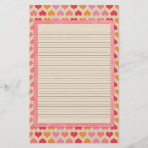 Red and Pink Hearts Stationery - optional lines
