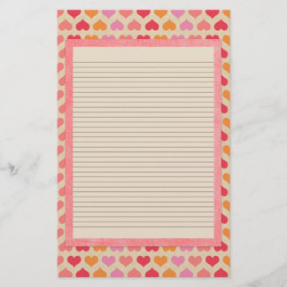 Red and Pink Hearts Stationery - optional lines