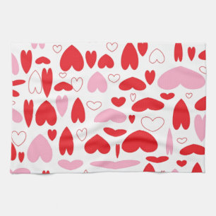 Red And Pink Hearts Tea Towel