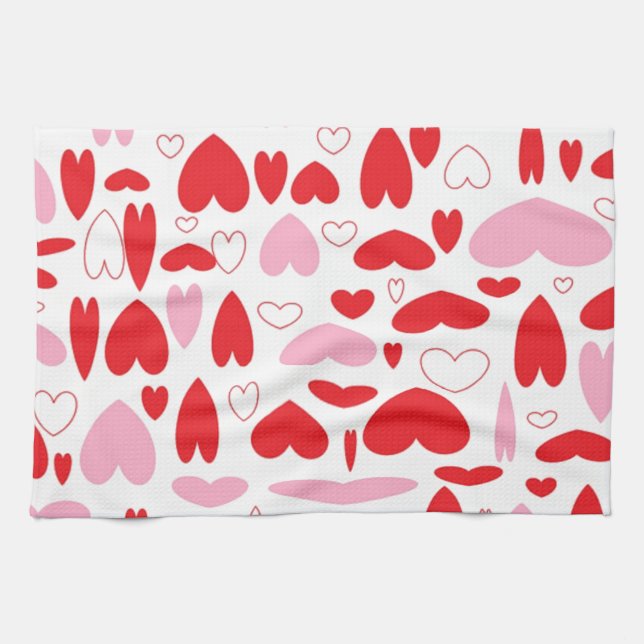 Red And Pink Hearts Tea Towel (Horizontal)