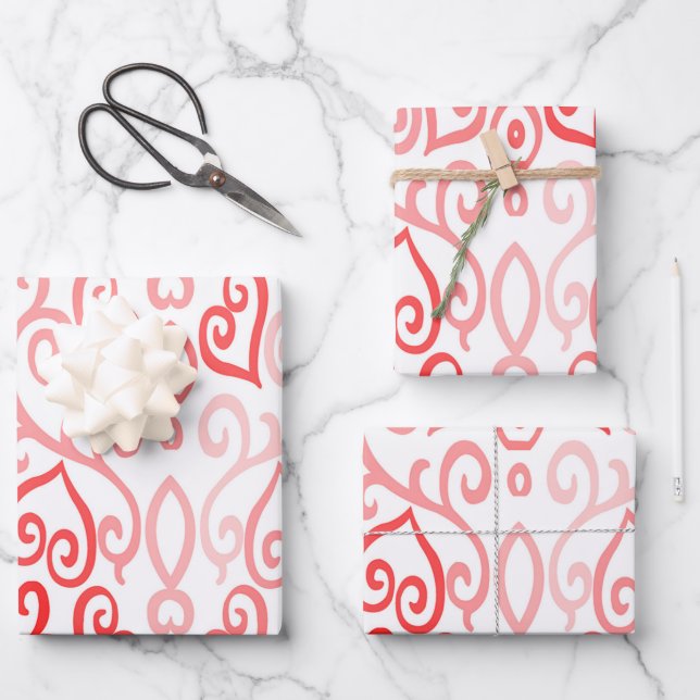 Red and Pink Hearts Wrapping Paper Sheet (Front)