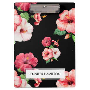 Red and Pink Hibiscus white label personalised Clipboard