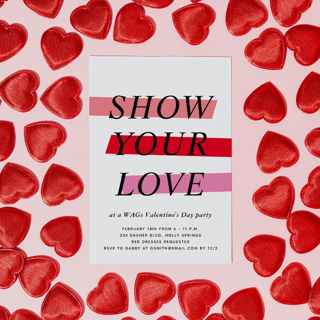 Red and Pink Highlights Valentine's Day Party Invitation (bold and typographic Valentine's Day party invitation)