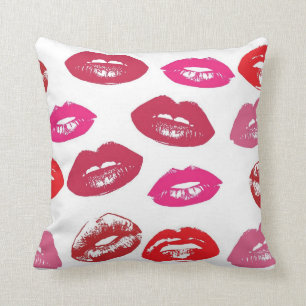 Red and Pink Lips Pattern Cushion