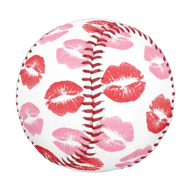 Red and Pink Lips, Pattern Of Lips, Lipstick, Kiss Baseball (Angled)