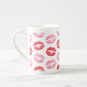 Red and Pink Lips, Pattern Of Lips, Lipstick, Kiss Bone China Mug