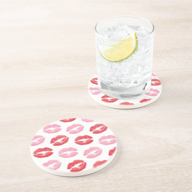 Red and Pink Lips, Pattern Of Lips, Lipstick, Kiss Coaster (Side)