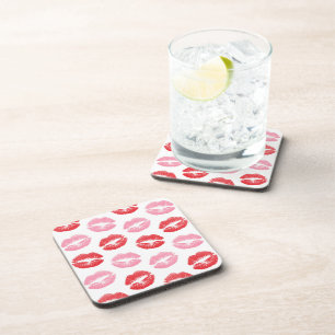 Red and Pink Lips, Pattern Of Lips, Lipstick, Kiss Coaster