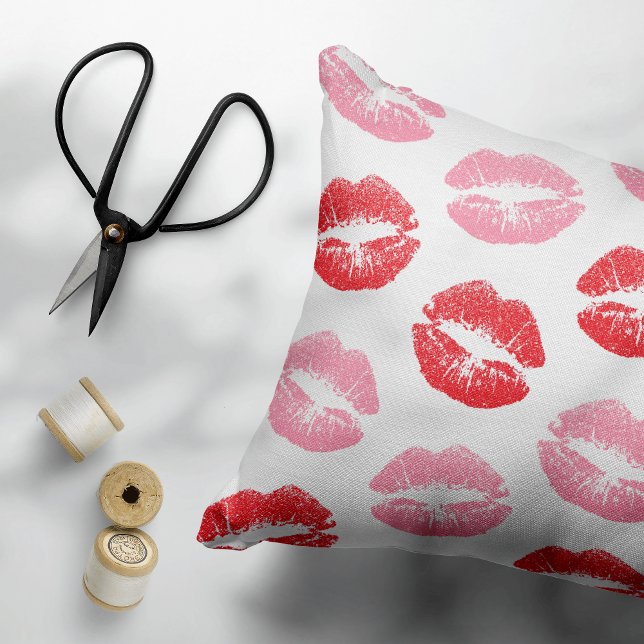 Red and Pink Lips, Pattern Of Lips, Lipstick, Kiss Decorative Cushion (Creator Uploaded)