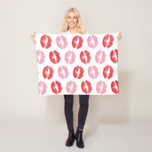 Red and Pink Lips, Pattern Of Lips, Lipstick, Kiss Fleece Blanket