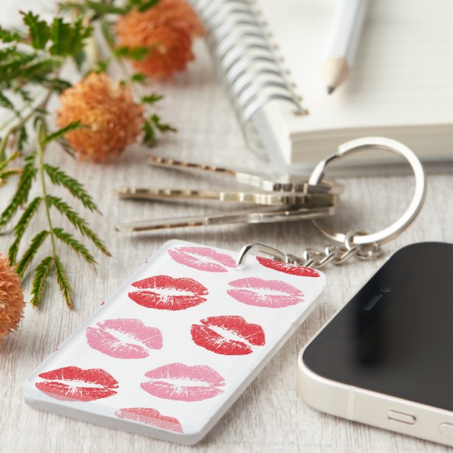 Red and Pink Lips, Pattern Of Lips, Lipstick, Kiss Key Ring (Front Right)