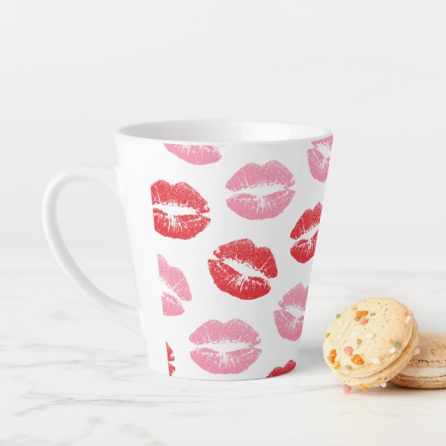 Red and Pink Lips, Pattern Of Lips, Lipstick, Kiss Latte Mug (In Situ)