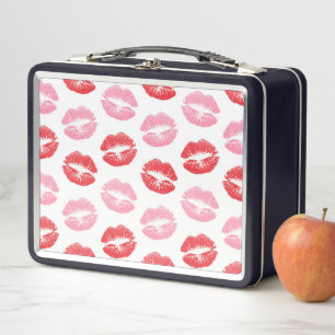 Red and Pink Lips, Pattern Of Lips, Lipstick, Kiss Metal Lunch Box