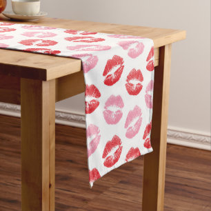 Red and Pink Lips, Pattern Of Lips, Lipstick, Kiss Short Table Runner