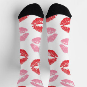 Red and Pink Lips, Pattern Of Lips, Lipstick, Kiss Socks