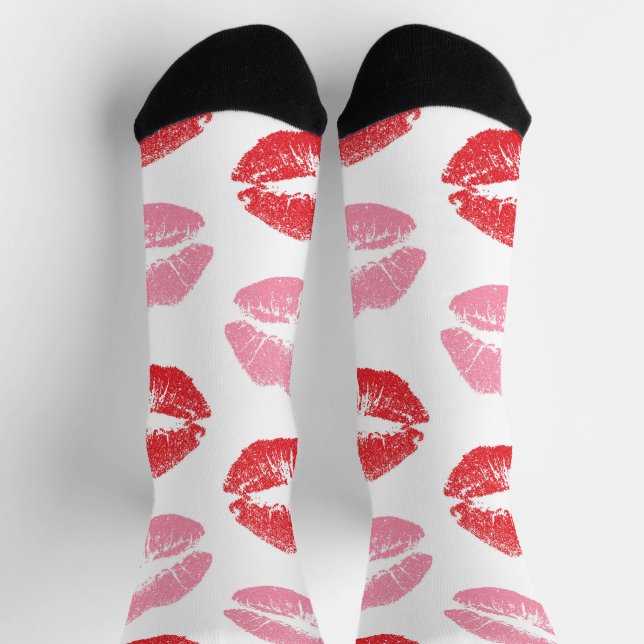 Red and Pink Lips, Pattern Of Lips, Lipstick, Kiss Socks (Top)