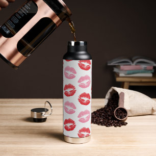 Red and Pink Lips, Pattern Of Lips, Lipstick, Kiss Water Bottle