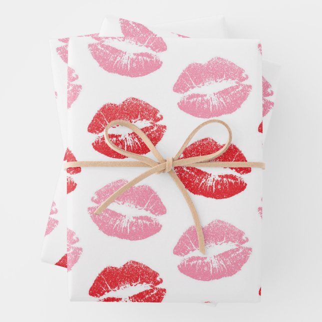 Red and Pink Lips, Pattern Of Lips, Lipstick, Kiss Wrapping Paper Sheet (In situ)
