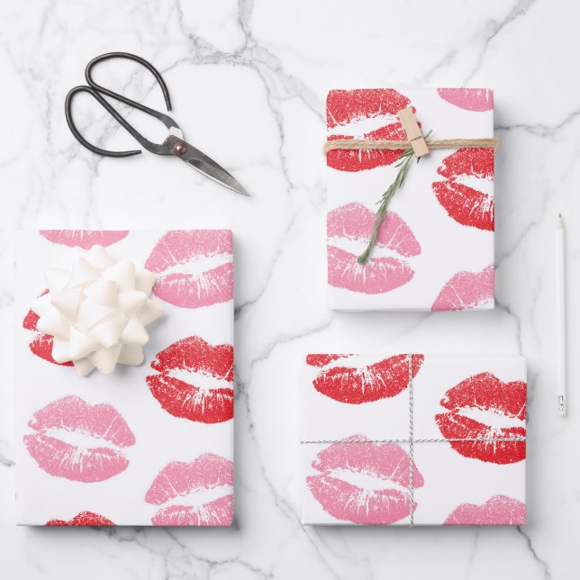 Red and Pink Lips, Pattern Of Lips, Lipstick, Kiss Wrapping Paper Sheet (Front)