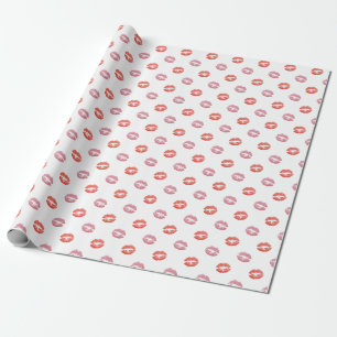 Red and Pink Lipstick Kisses Wrapping Paper