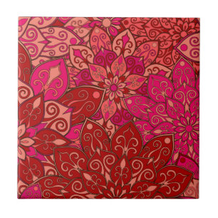 Red and pink mandala pattern tile