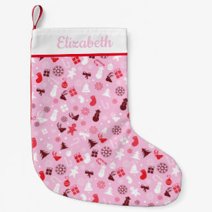 Red And Pink Mistletoe Snow Festive Pattern Small Christmas Stocking
