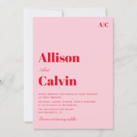 red and pink modern text wedding invitation